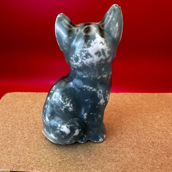 VTG KITTY BLUE BLACK TIGER CAT, PORCELAIN JAPAN FIGURINE, BLACK EYES, 2,75" - Picture 4 of 5